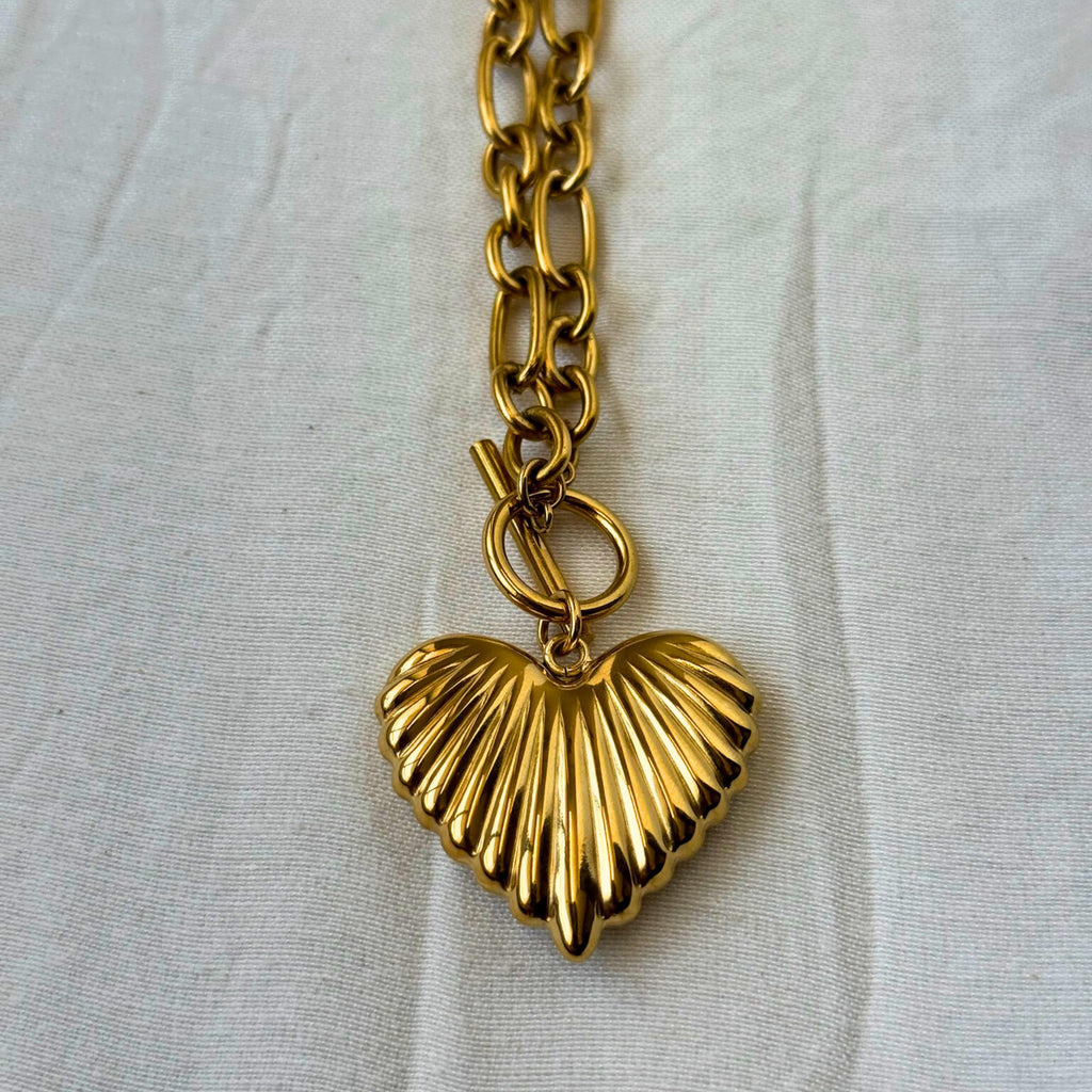 Chunky Gold Heart Pendant Necklace