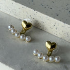 Gold Pearl Heart Ear Jacket Earrings