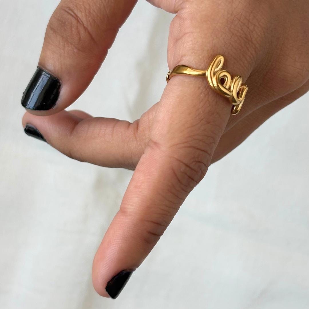 Gold Love Script Ring