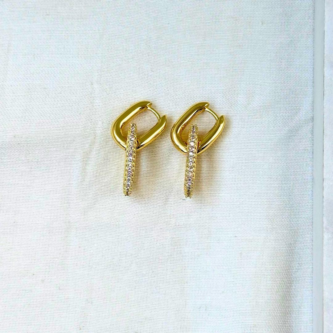 Gold Oval Drop Hoop Earrings