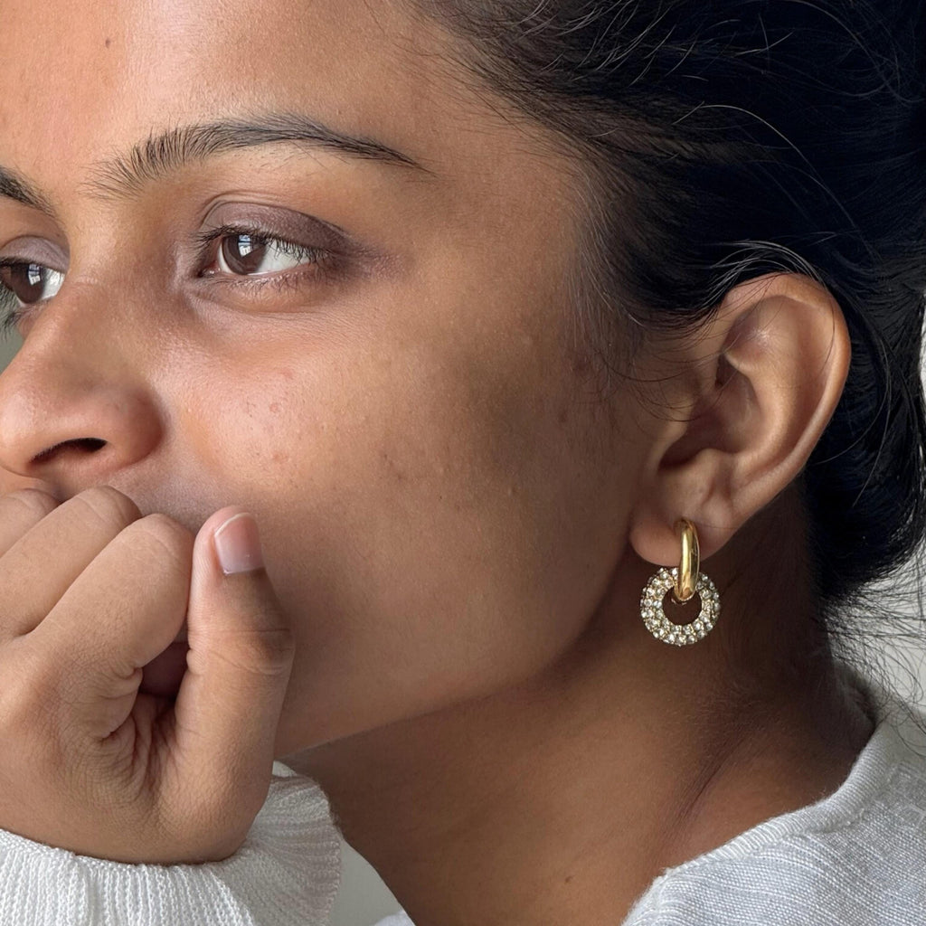 Pavé Double Circle Drop Hoop Earrings