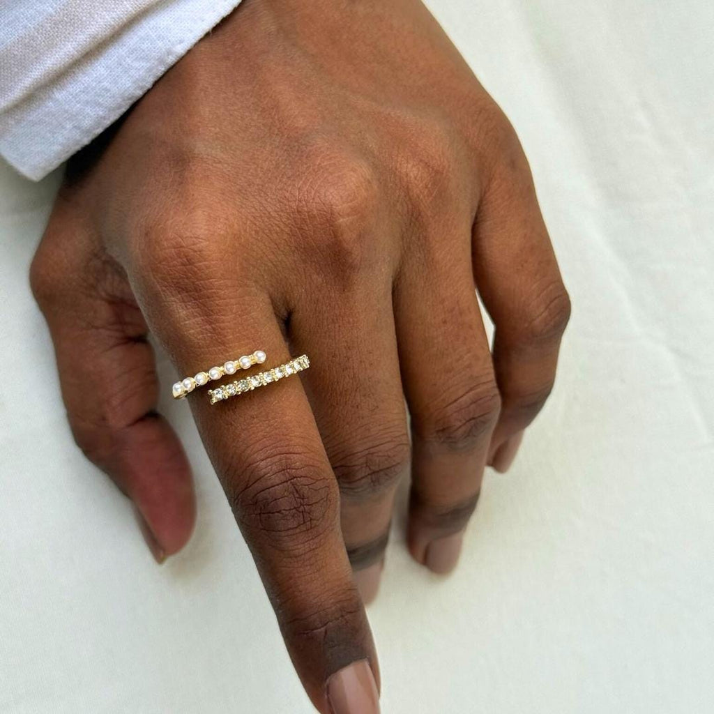 Pave Pearl And Diamond Open Ring