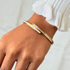 Mother of Pearl Inlay Gold Bangle Bracelet