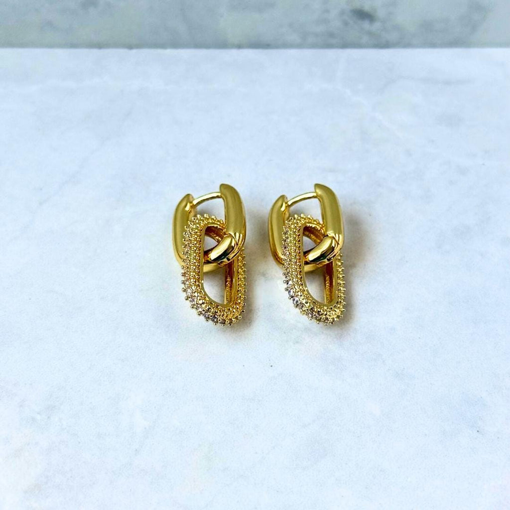 Gold Oval Drop Hoop Earrings