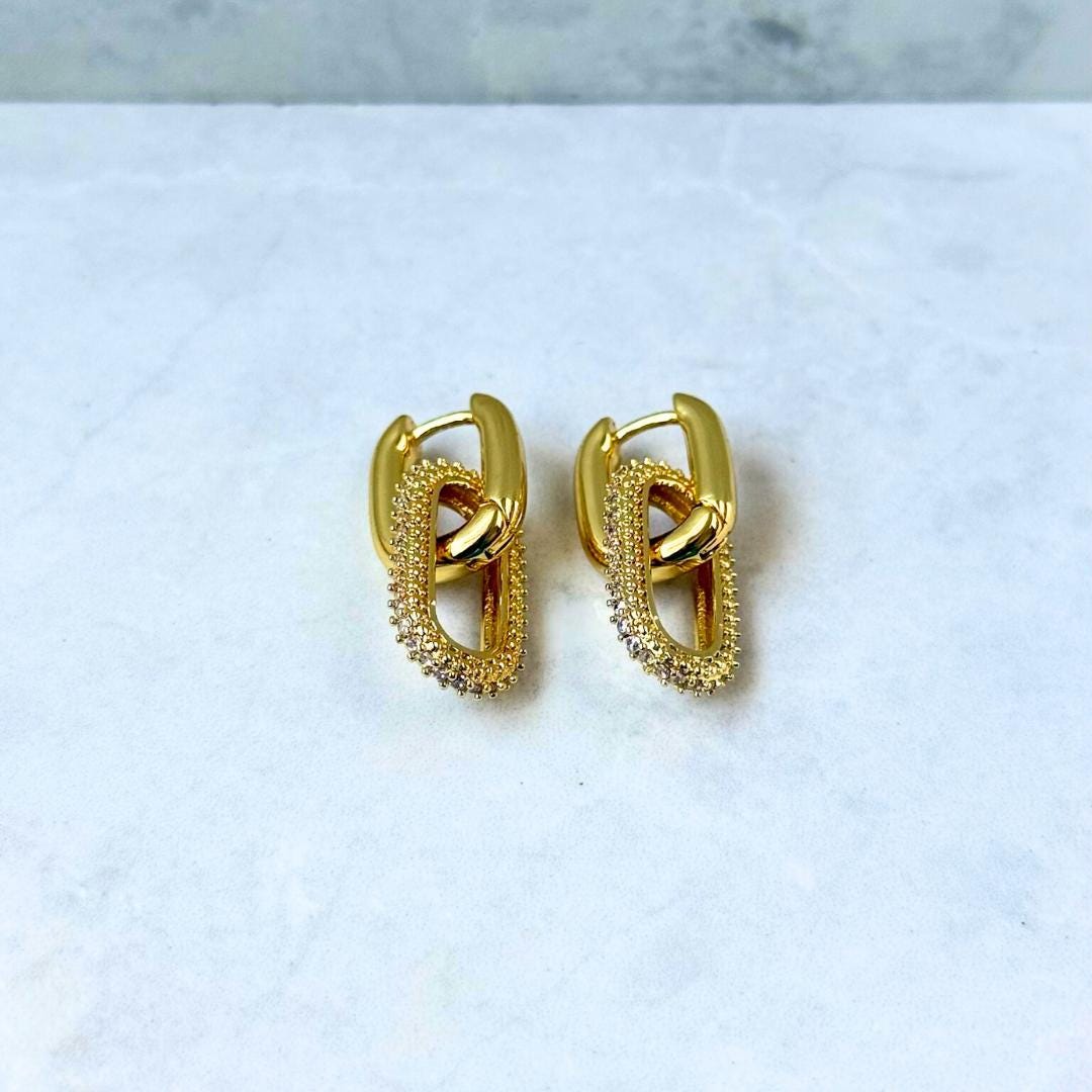 Gold Oval Drop Hoop Earrings