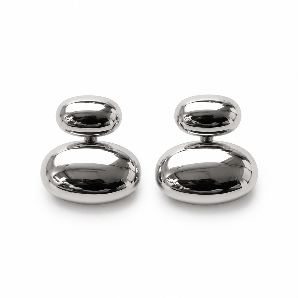 Silver Tone Pebble Stud Earrings