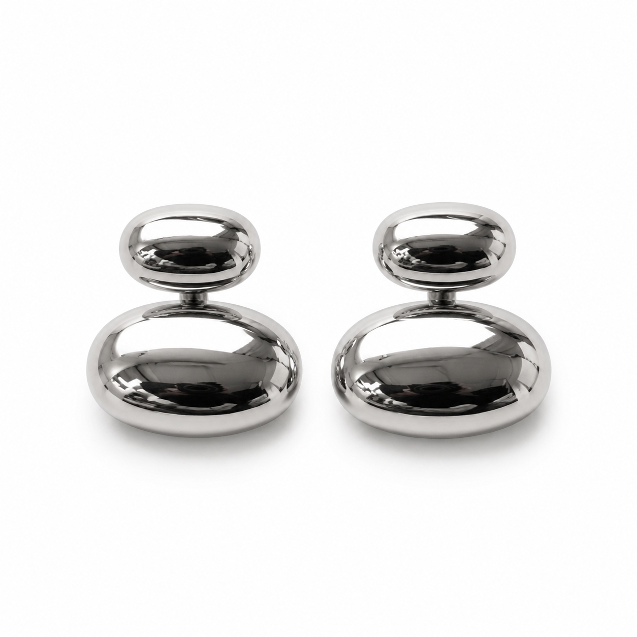 Silver Tone Pebble Stud Earrings