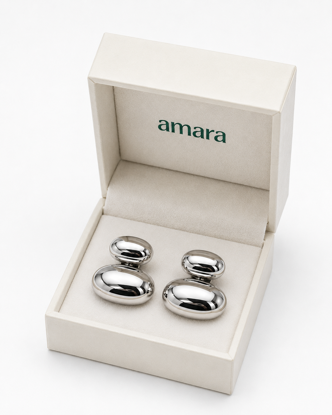 Silver Tone Pebble Stud Earrings