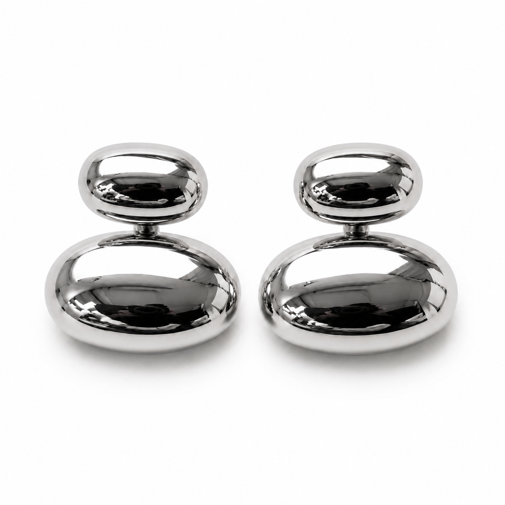 Silver Tone Pebble Stud Earrings