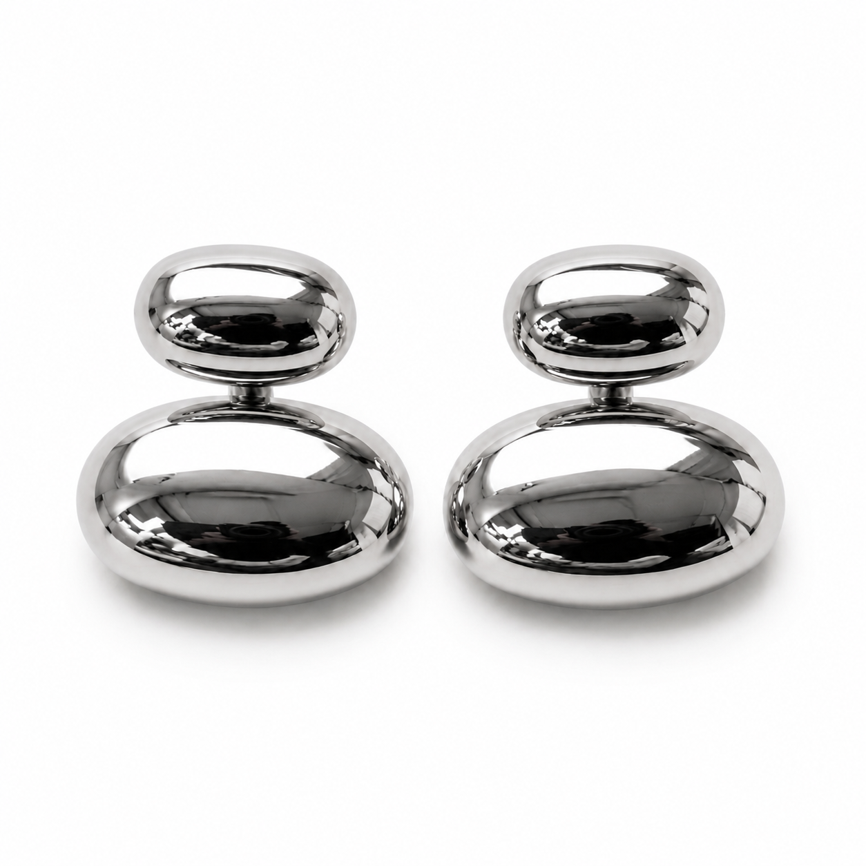 Silver Tone Pebble Stud Earrings