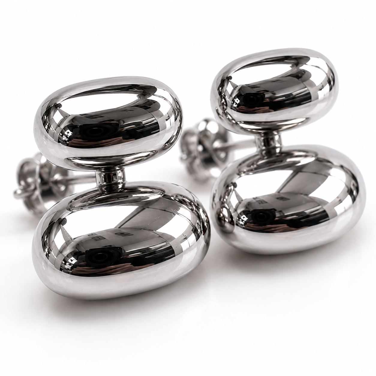 Silver Tone Pebble Stud Earrings