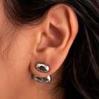 Silver Tone Pebble Stud Earrings