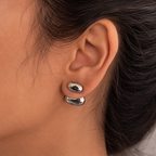 Silver Tone Pebble Stud Earrings