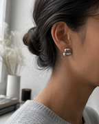 Silver Tone Pebble Stud Earrings