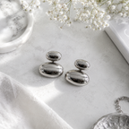 Silver Tone Pebble Stud Earrings