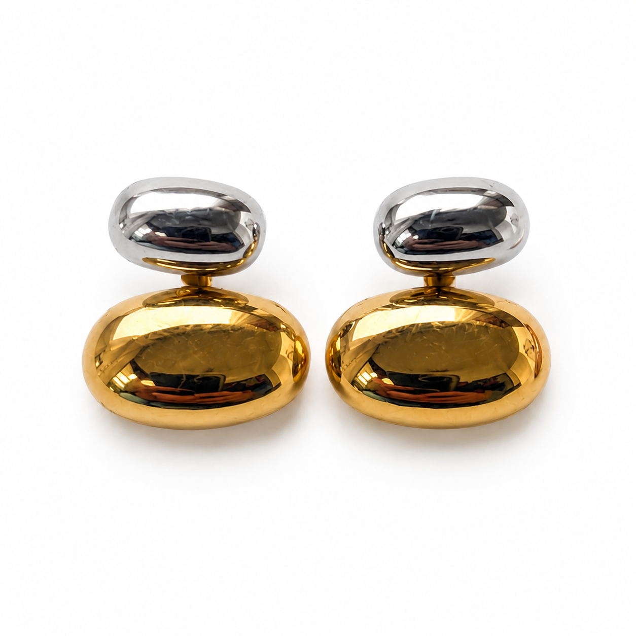 Dual Tone Pebble Stud Earrings