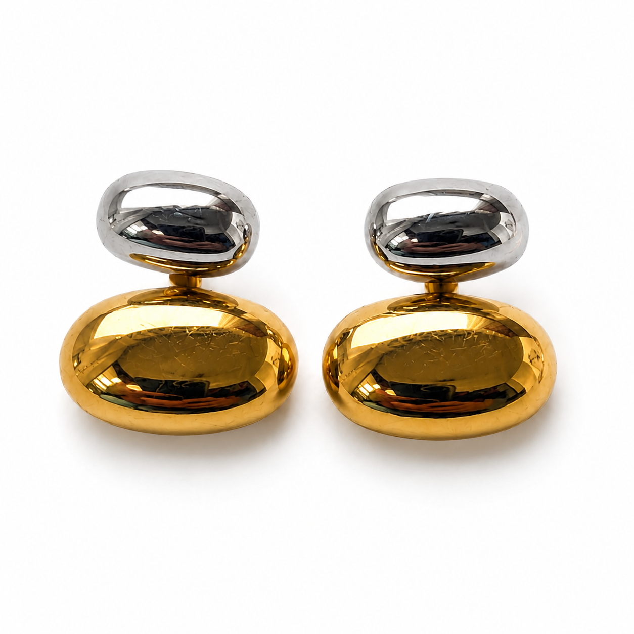 Dual Tone Pebble Stud Earrings