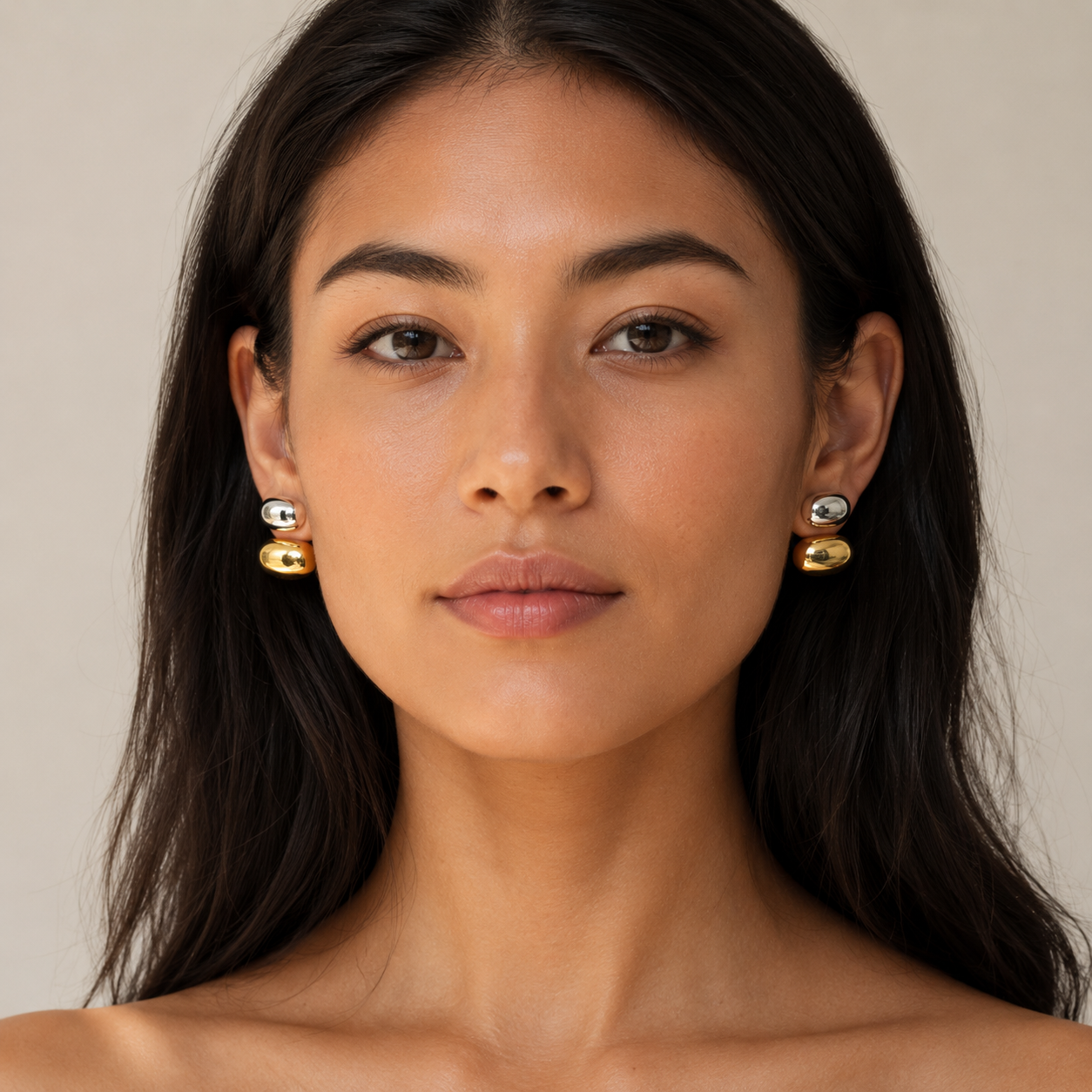 Dual Tone Pebble Stud Earrings