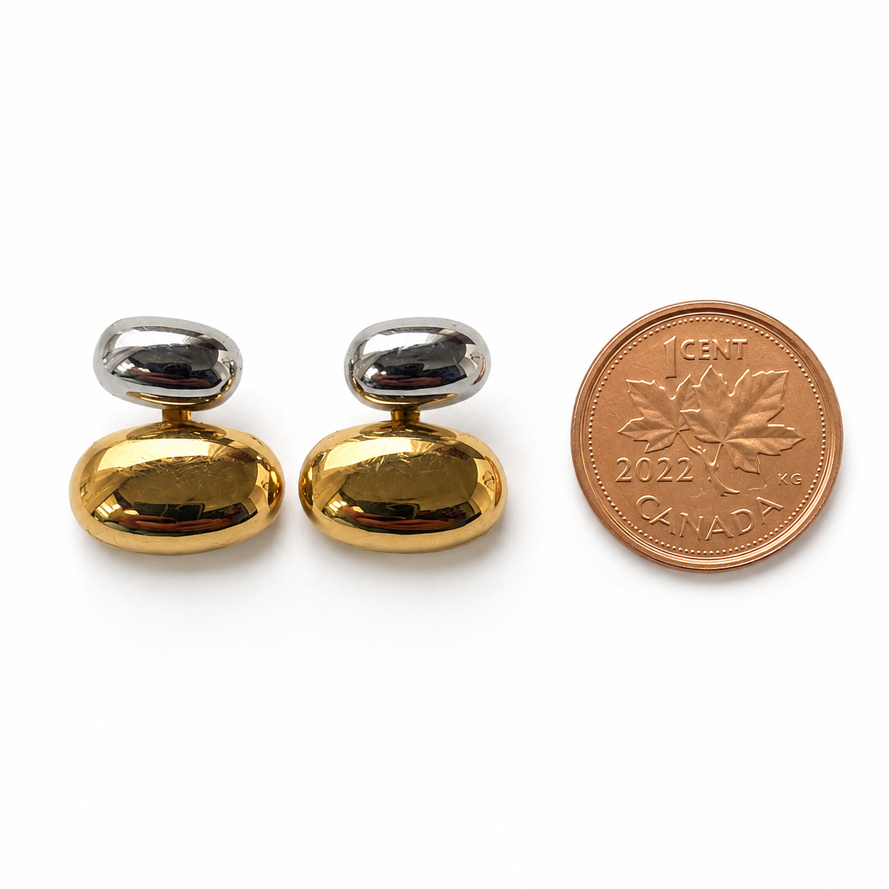 Dual Tone Pebble Stud Earrings