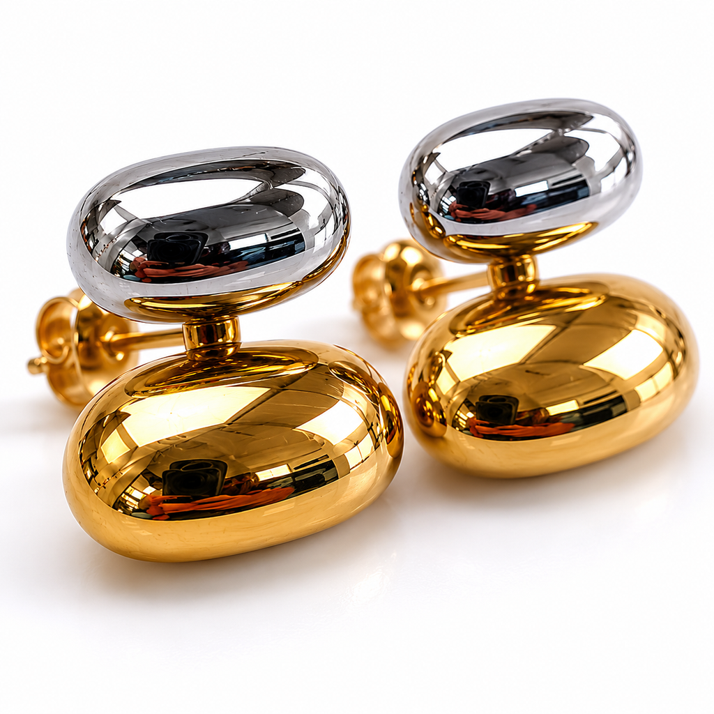Dual Tone Pebble Stud Earrings