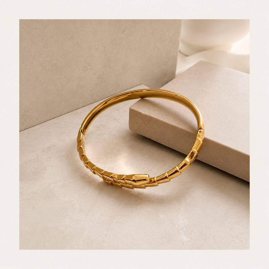 Amara Snake & Bamboo Bangle | 18K Gold PVD | 304 Stainless Steel